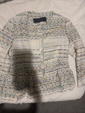 Zara Basic White Textured Jacket with Multicolor Accents Size Small